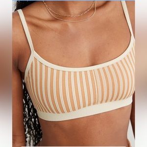 Aerie Superchill Seamless Ribbed Scoop Bralette in Toasted Coconut Large